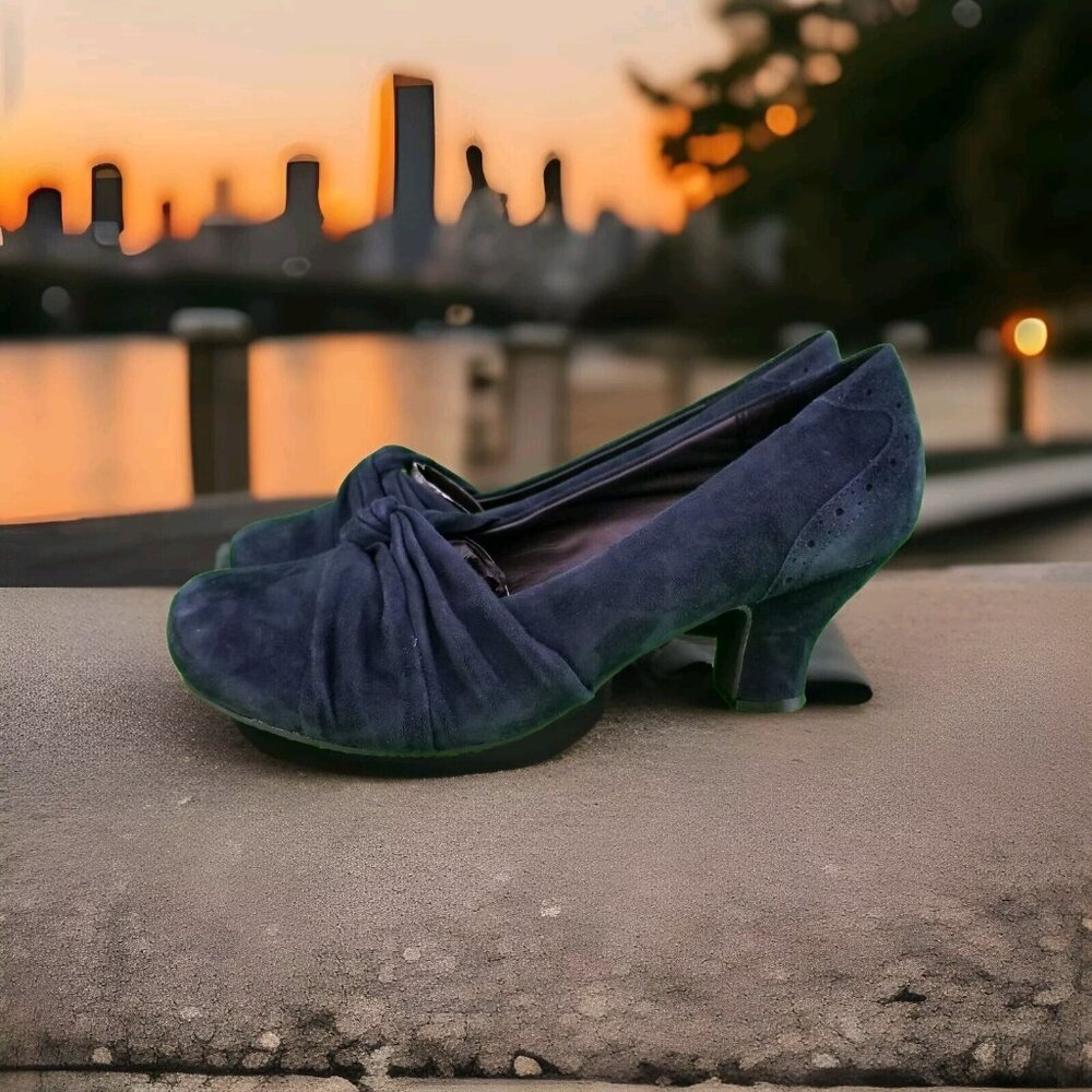 ✅Hotter Amethyst Navy Suede Heels Womens 11 Soft Twist Blue Leather Classic Pump